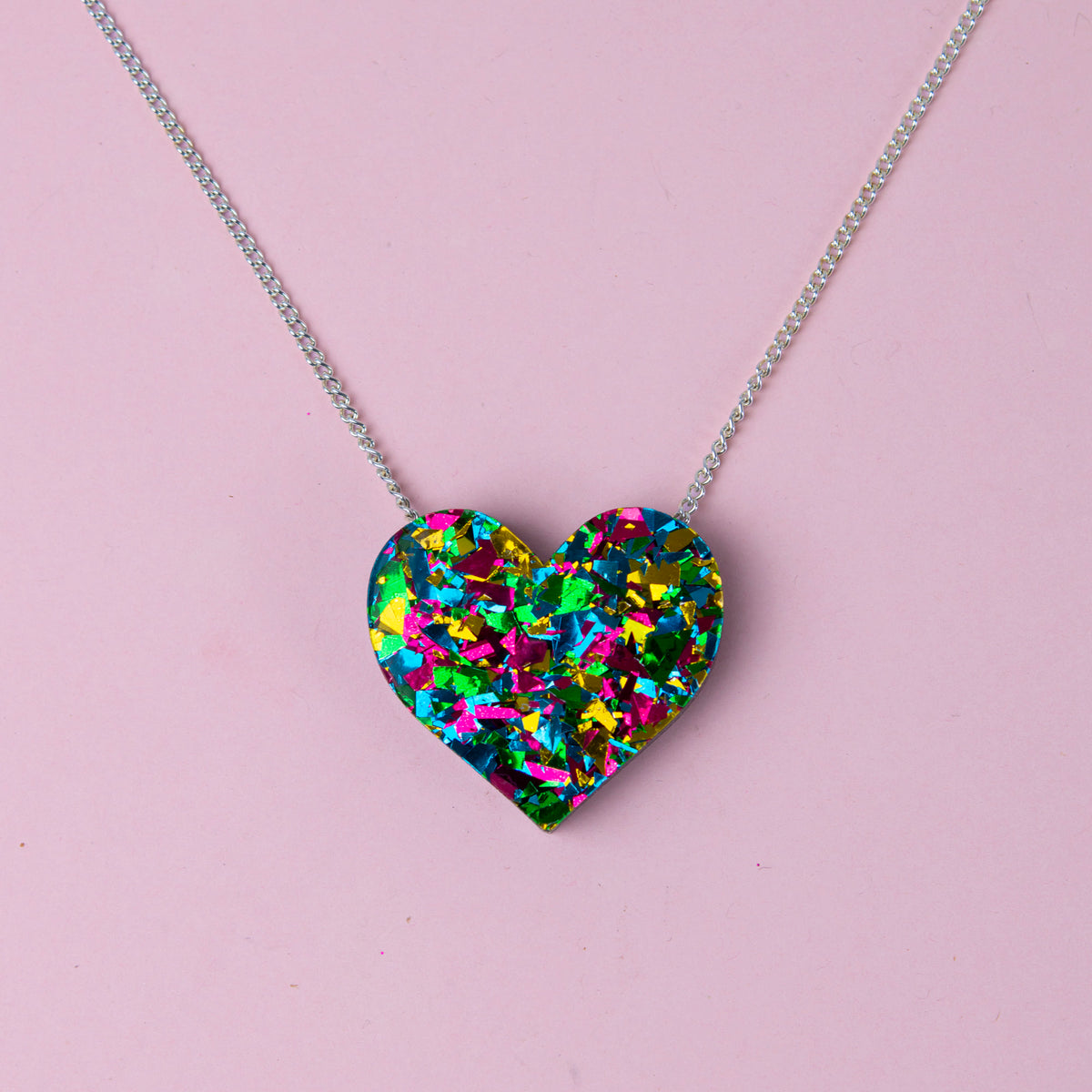 Colour Pop Confetti Heart Necklace - Green
