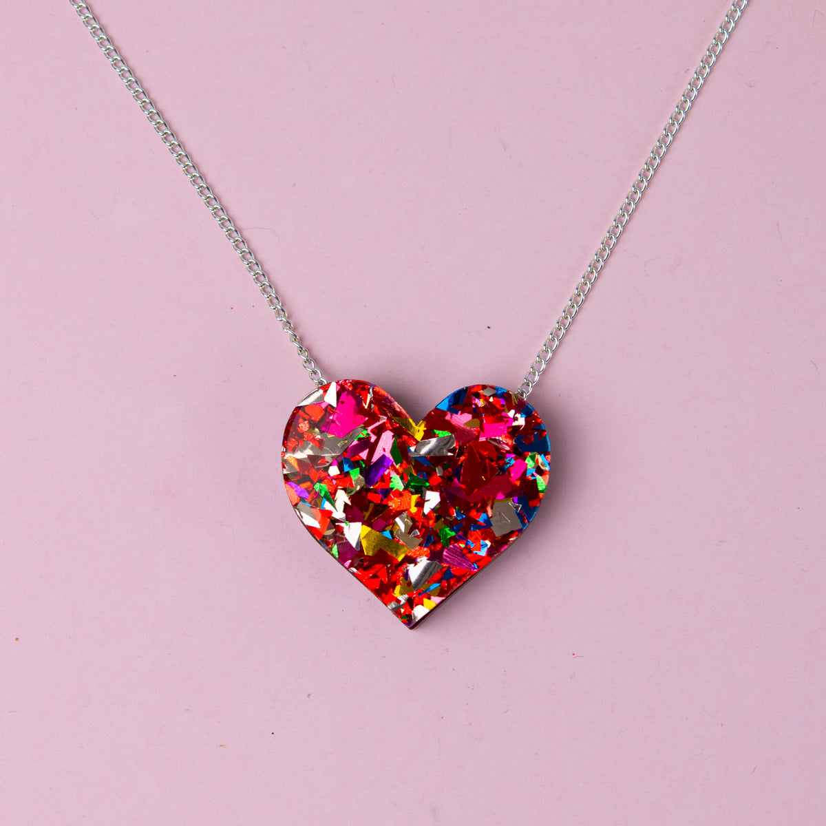 Colour Pop Confetti Heart Necklace - Red