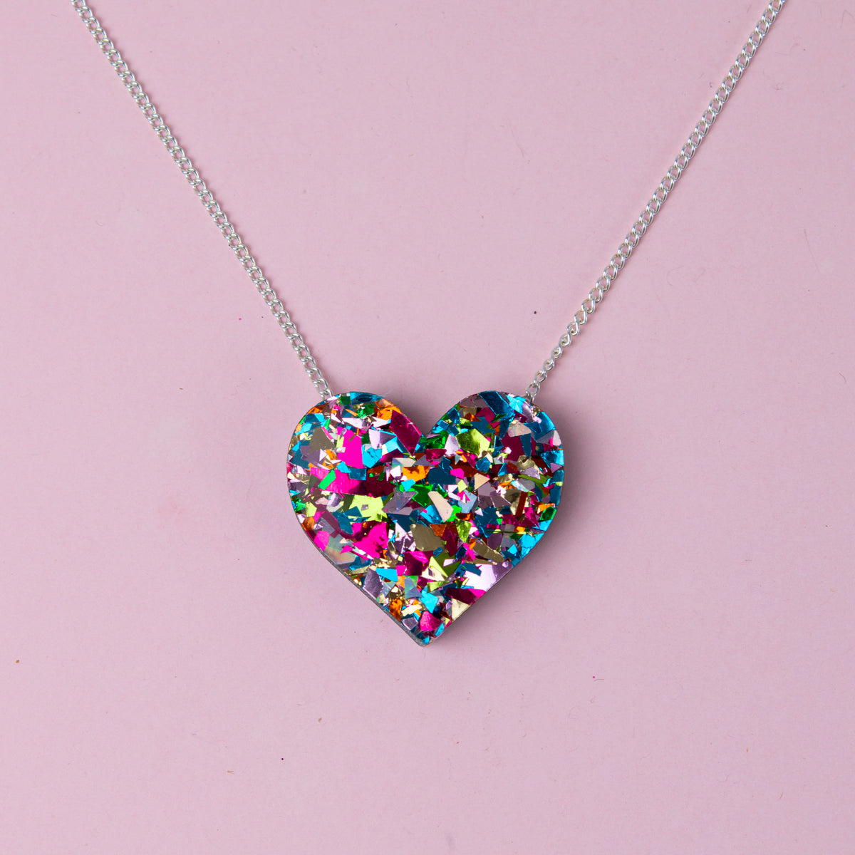 Colour Pop Confetti Heart Necklace - Rainbow