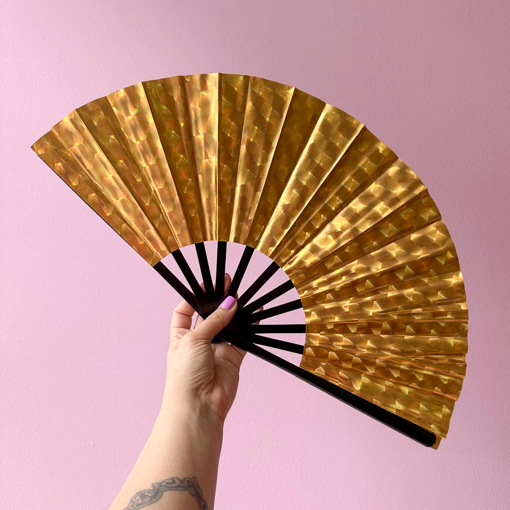 Medium Holographic Fabric Hand Fans