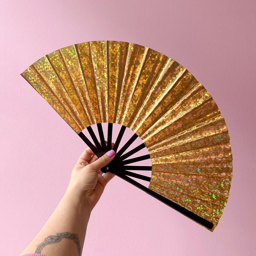 Medium Holographic Fabric Hand Fans