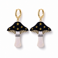 Mini Toadstool Dangle Earrings - Black/ Gold