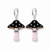 Mini Toadstool Dangle Earrings - Black/ Silver
