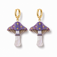 Mini Toadstool Dangle Earrings - Lilac/ Gold