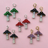 Mini Toadstool Dangle Earrings - Black/ Gold
