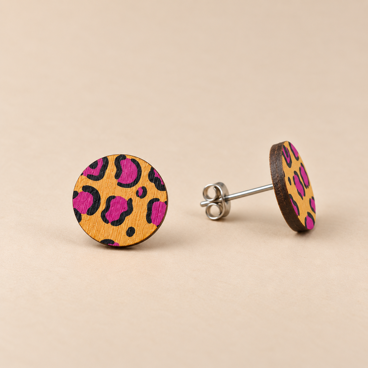 Wild Orange Leopard Print Stud Earrings