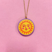 Sun & Moon reversible wooden pendant necklace