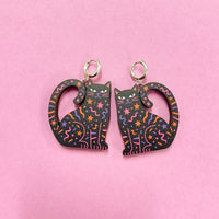 Printed Doodle Cat reversible wooden dangle earrings