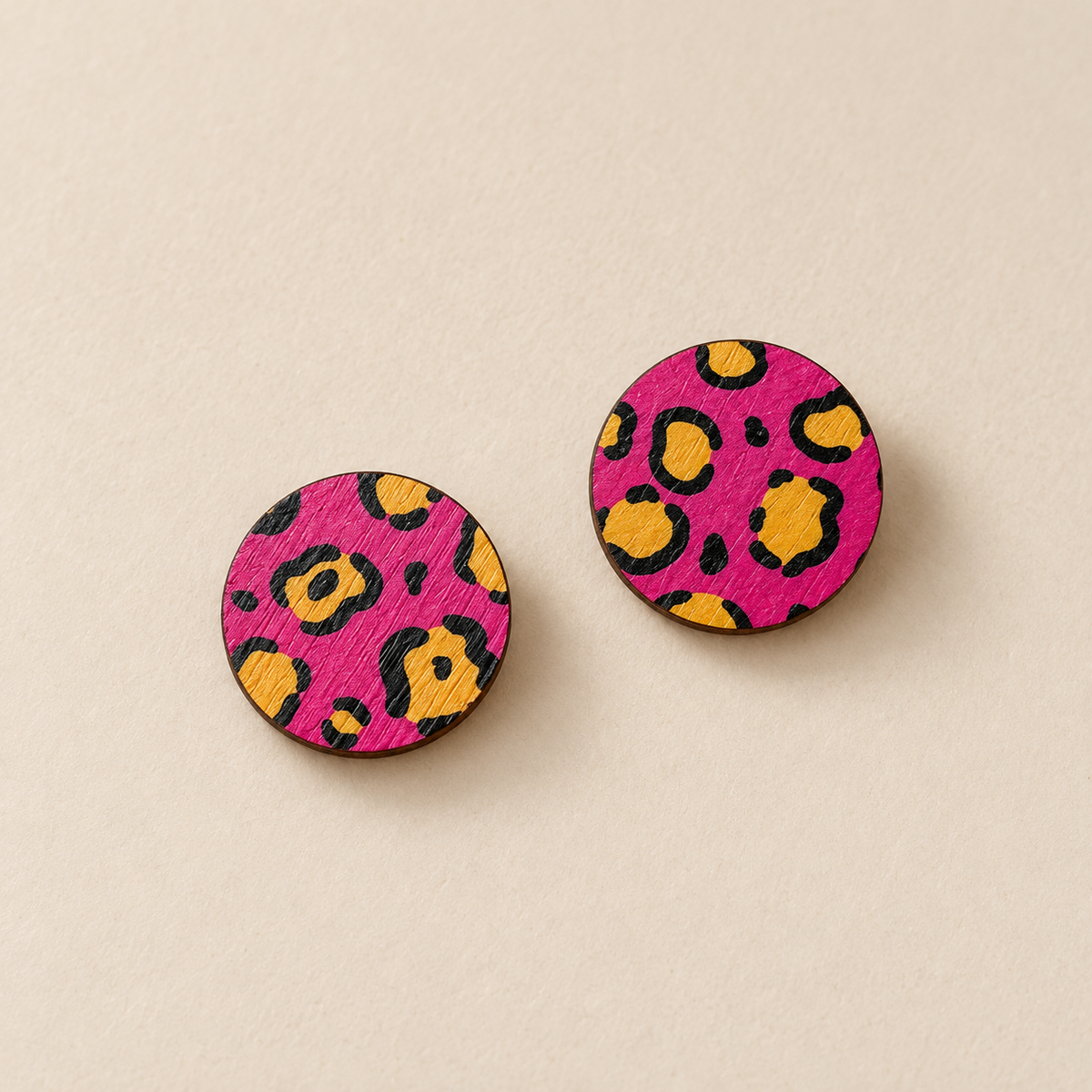 Wild Pink Leopard Print Stud Earrings