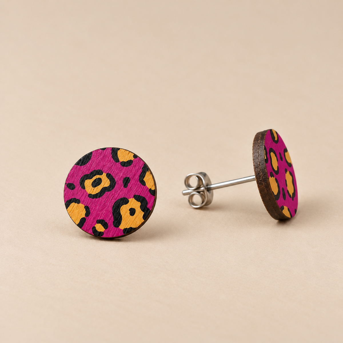 Wild Pink Leopard Print Stud Earrings