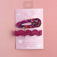 Confetti & Zig Zag Disco Hair Clips - Pink