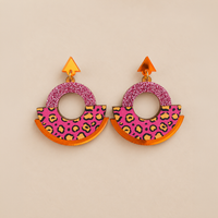 Wild Pink Leopard Print Round Statement Fan Earrings