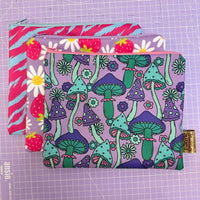Purple & Turquoise Toadstool Print Zip Up Bag