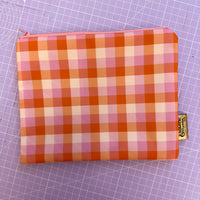 Pink & Orange Gingham Print Zip Up Bag