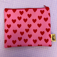 Pink & Red Hearts Print Zip Up Bag