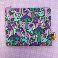 Purple & Turquoise Toadstool Print Zip Up Bag