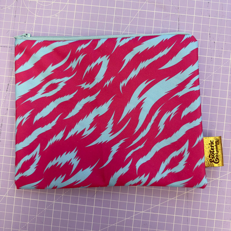 Pink & Blue Tiger Print Zip Up Bag