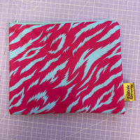 Pink & Blue Tiger Print Zip Up Bag