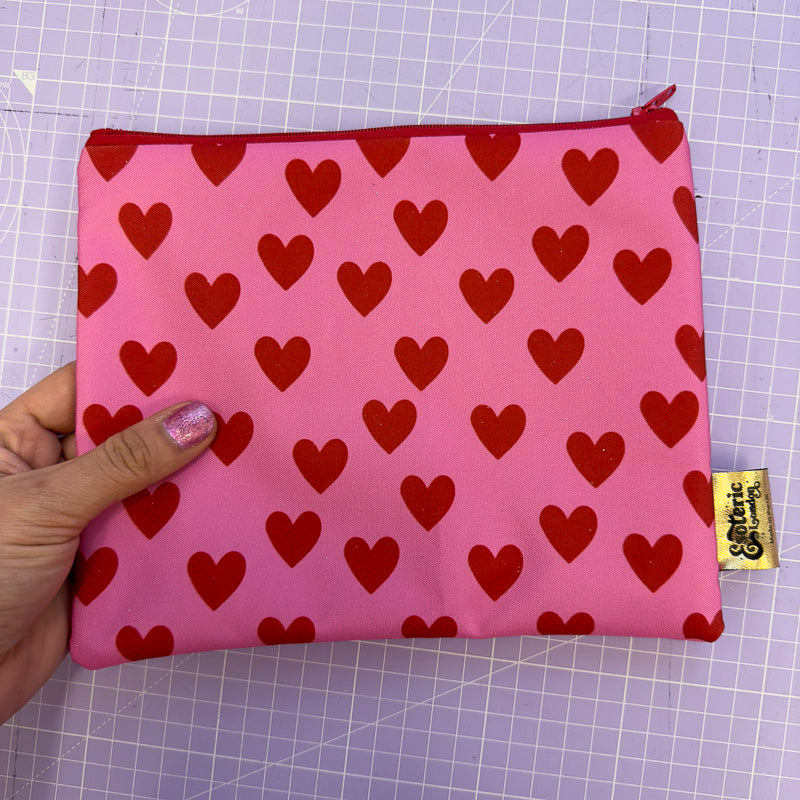 Pink & Red Hearts Print Zip Up Bag