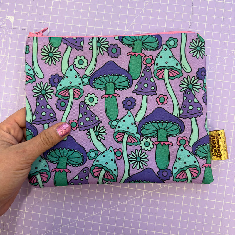 Purple & Turquoise Toadstool Print Zip Up Bag