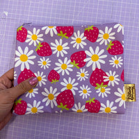 Strawberries & Blossom Print Zip Up Bag