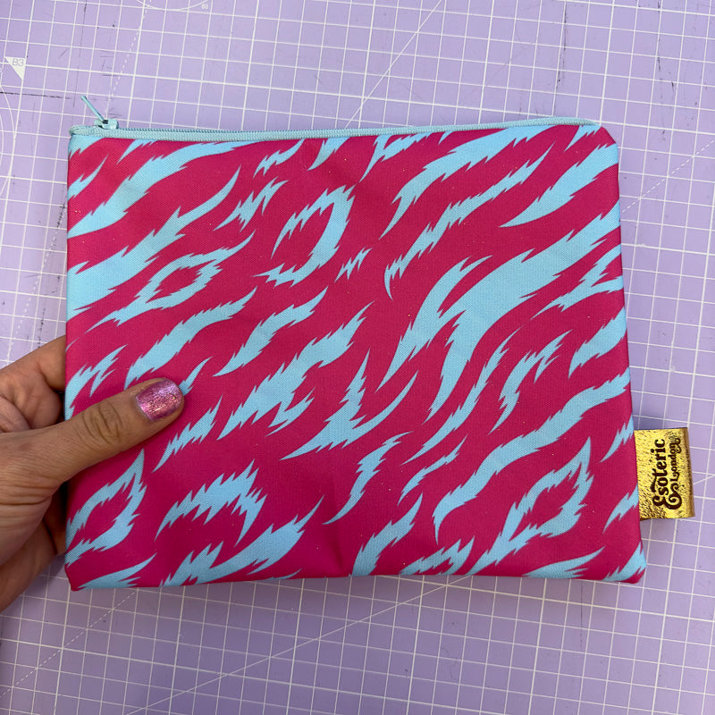 Pink & Blue Tiger Print Zip Up Bag