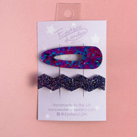 Confetti & Zig Zag Disco Hair Clips - Purple
