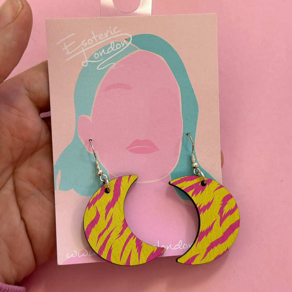 Moon Printed Wooden Dangle Earrings *SAMPLES*