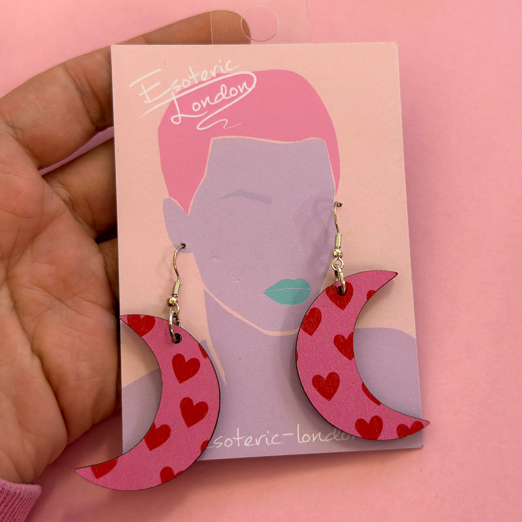 Moon Printed Wooden Dangle Earrings *SAMPLES*