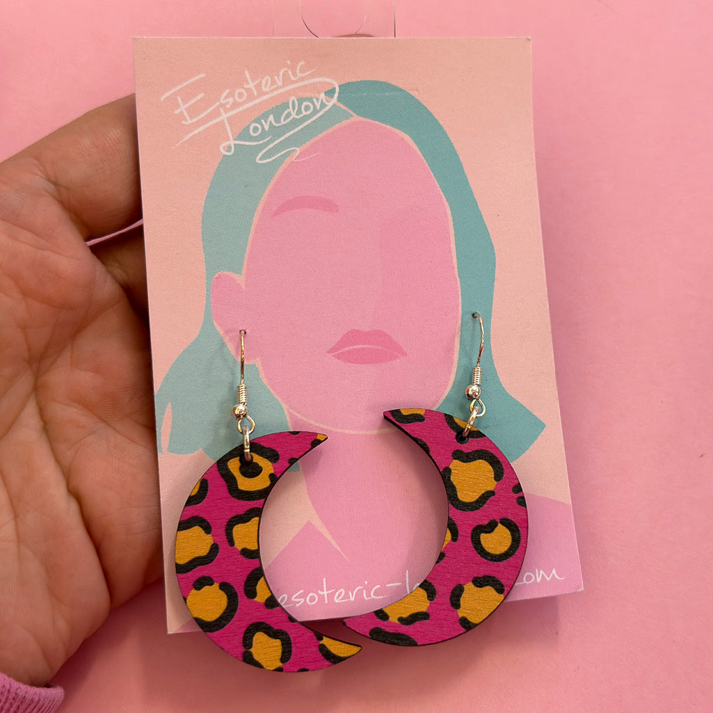 Moon Printed Wooden Dangle Earrings *SAMPLES*