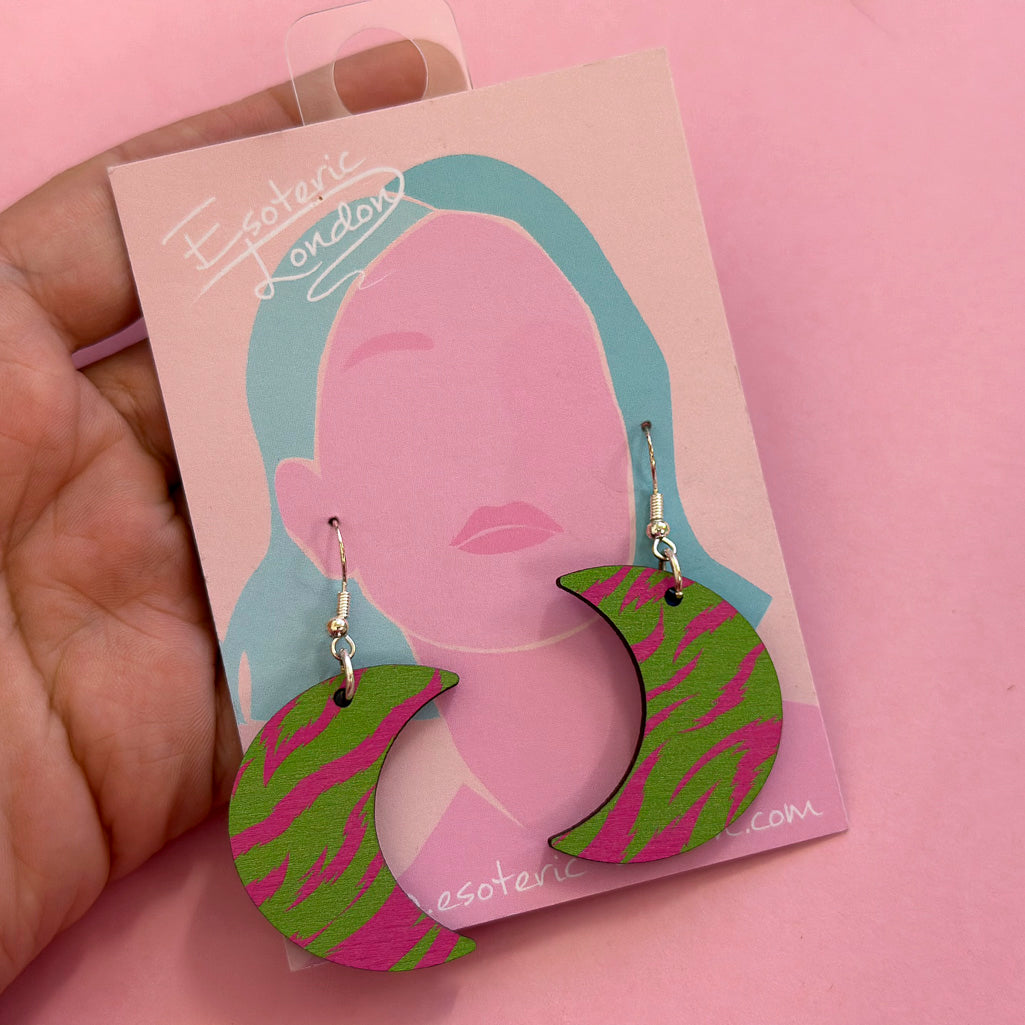 Moon Printed Wooden Dangle Earrings *SAMPLES*