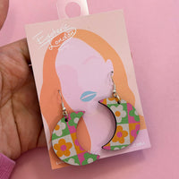 Moon Printed Wooden Dangle Earrings *SAMPLES*