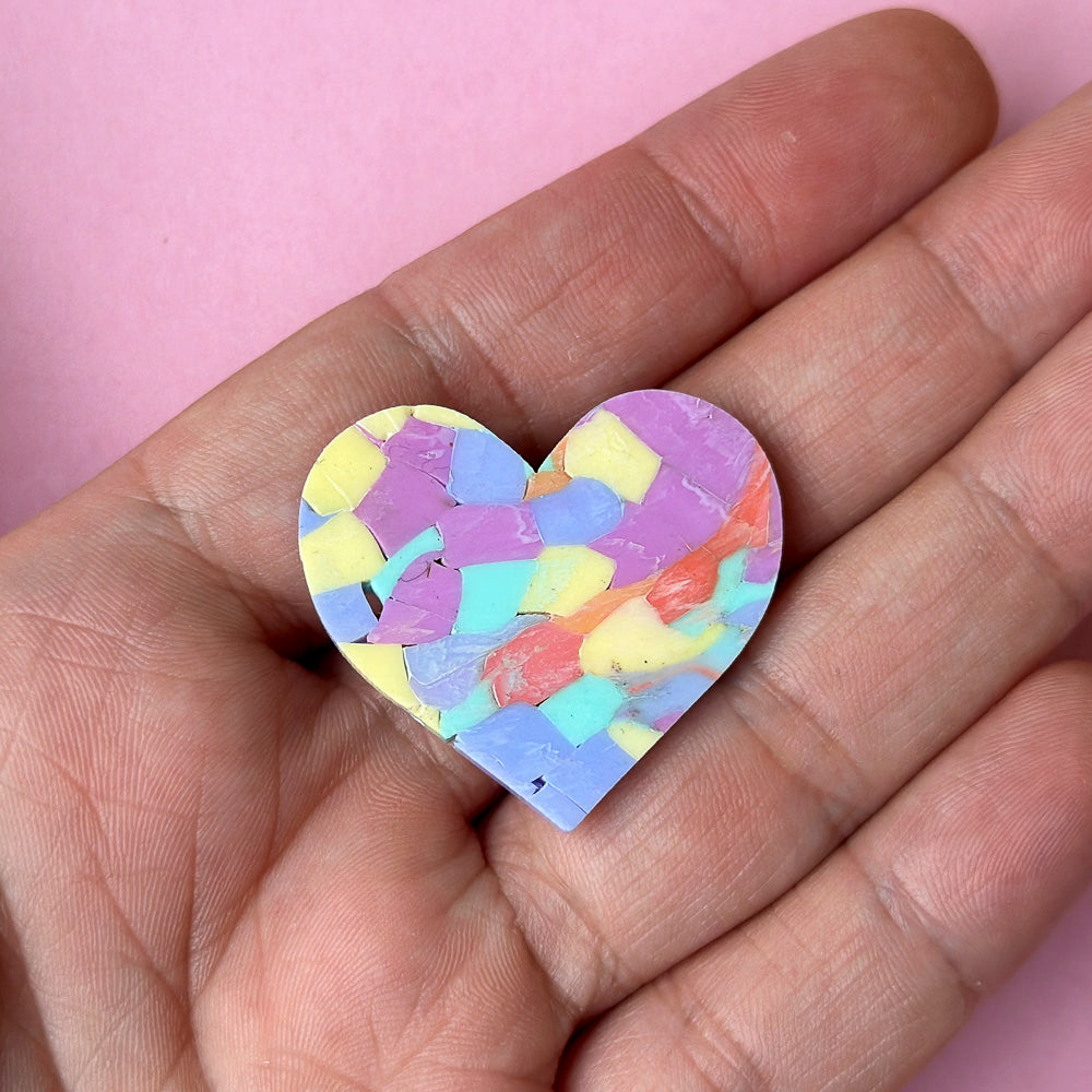 Recycled Heart brooch - pastel rainbow *SAMPLE/ SLIGHT SECONDS*