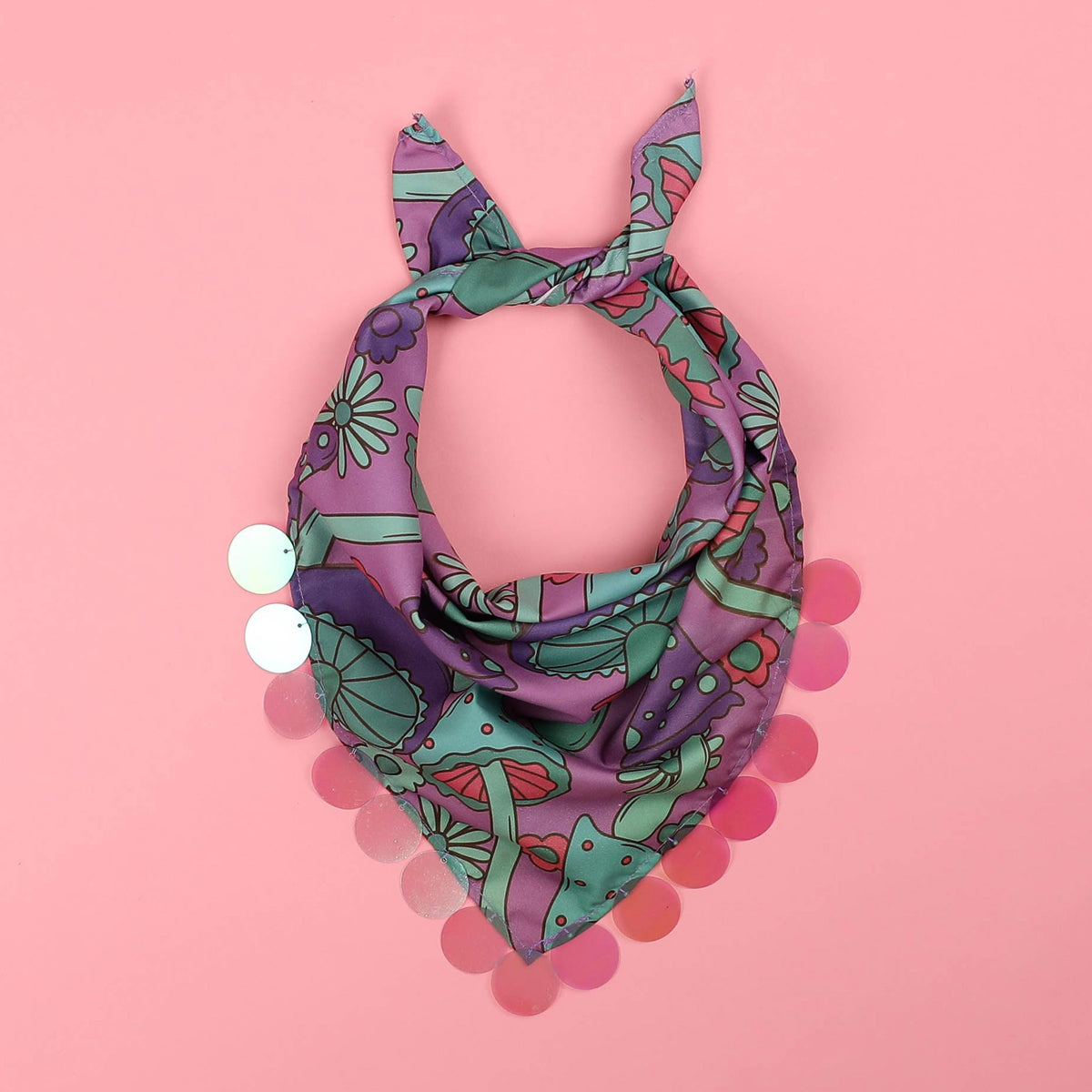 Sequin Scarf - Purple & Teal Toadstools Print