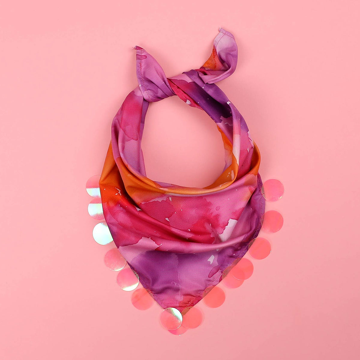 Sequin Scarf - Pink, Orange & Lilac Abstract Watercolour Print