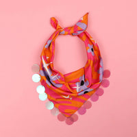 Sequin Scarf - Floral Swirls Print in Orange, Pink & Purple