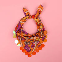 Sequin Scarf - Orange & Purple Toadstools Print