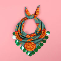 Sequin Scarf - Sun Faces Teal Print