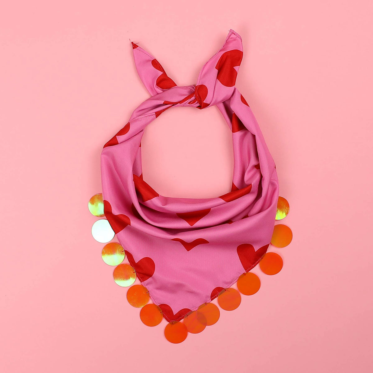 Sequin Scarf - Pink & Red Hearts Print