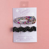Confetti & Zig Zag Disco Hair Clips - Silver & Black