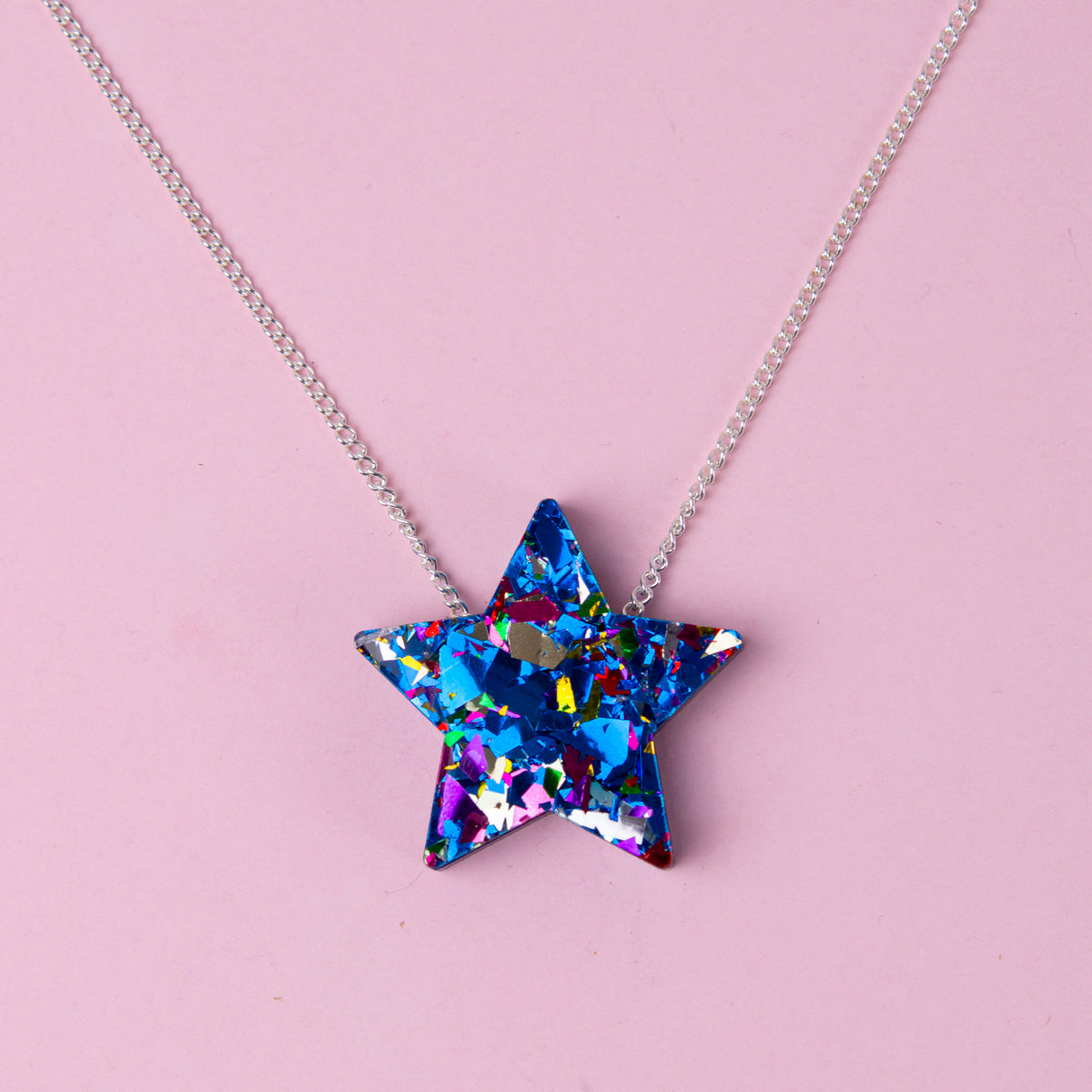 Colour Pop Confetti Star Necklace - Blue