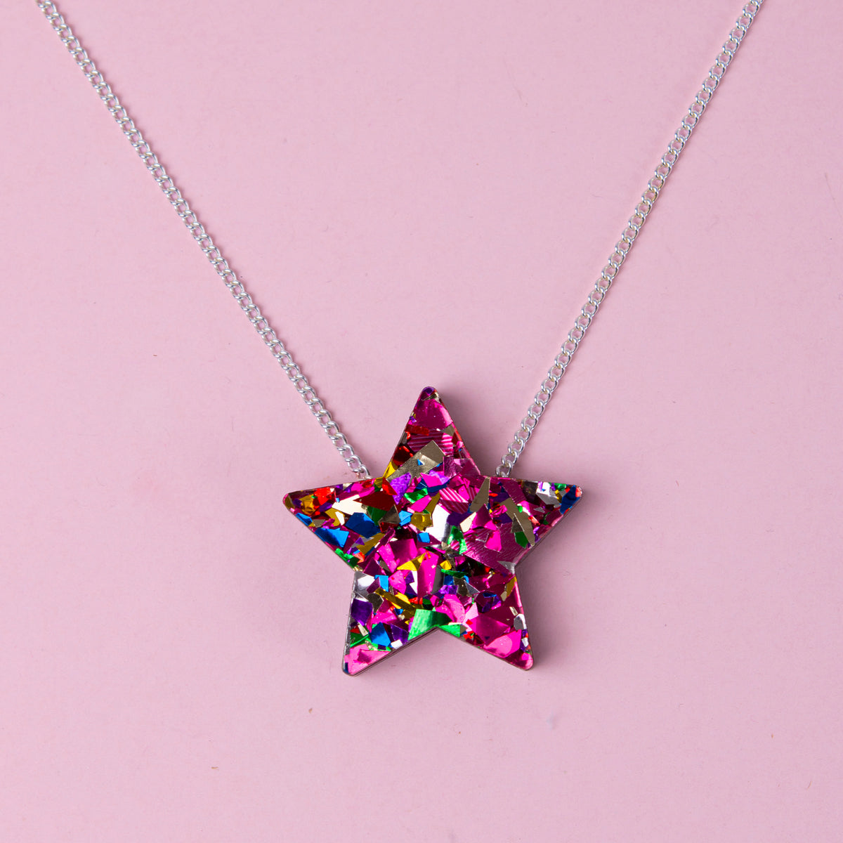 Colour Pop Confetti Star Necklace - Pink