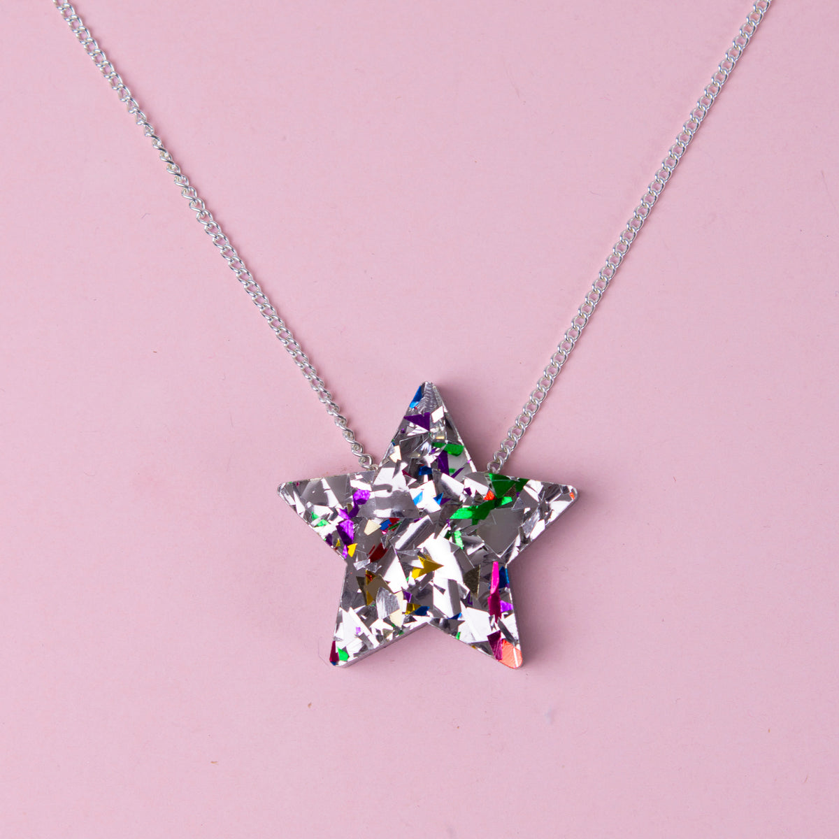 Colour Pop Confetti Star Necklace - Silver