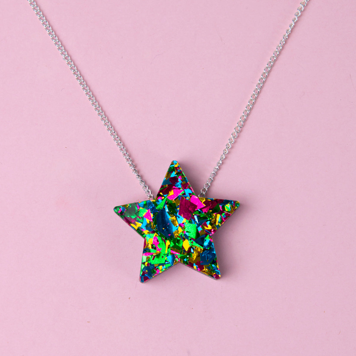 Colour Pop Confetti Star Necklace - Green