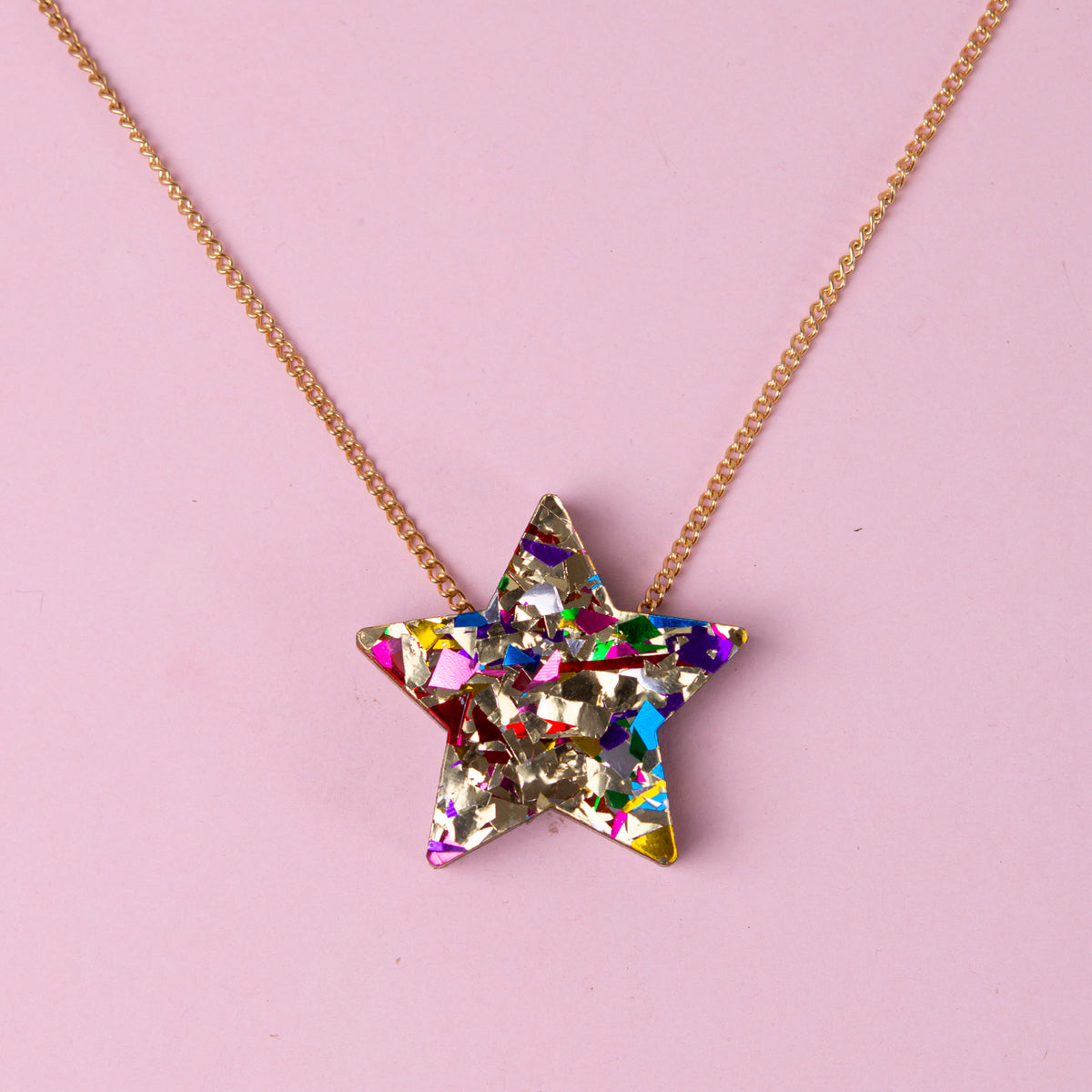 Colour Pop Confetti Star Necklace - Gold