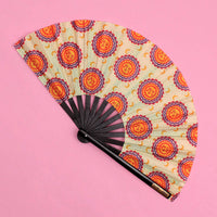 Giant Clacking Hand Fan with Sun Face Tiles print (Glows in UV!)