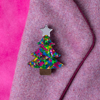 Colour Pop Confetti Christmas Tree Brooch - Green