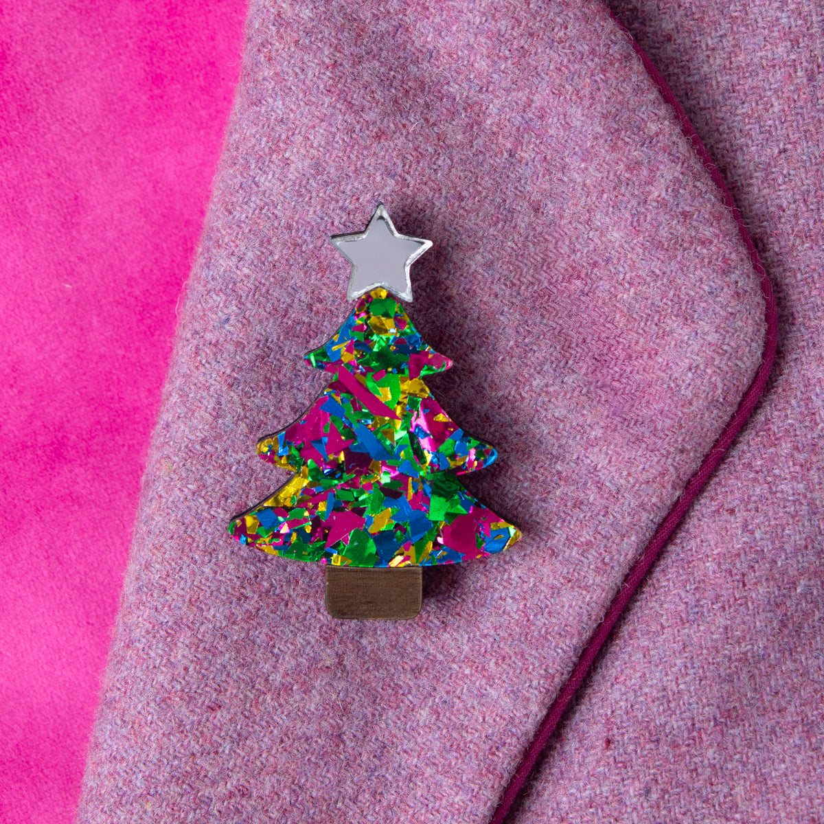 Colour Pop Confetti Christmas Tree Brooch - Green