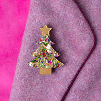 Colour Pop Confetti Christmas Tree Brooch - Gold
