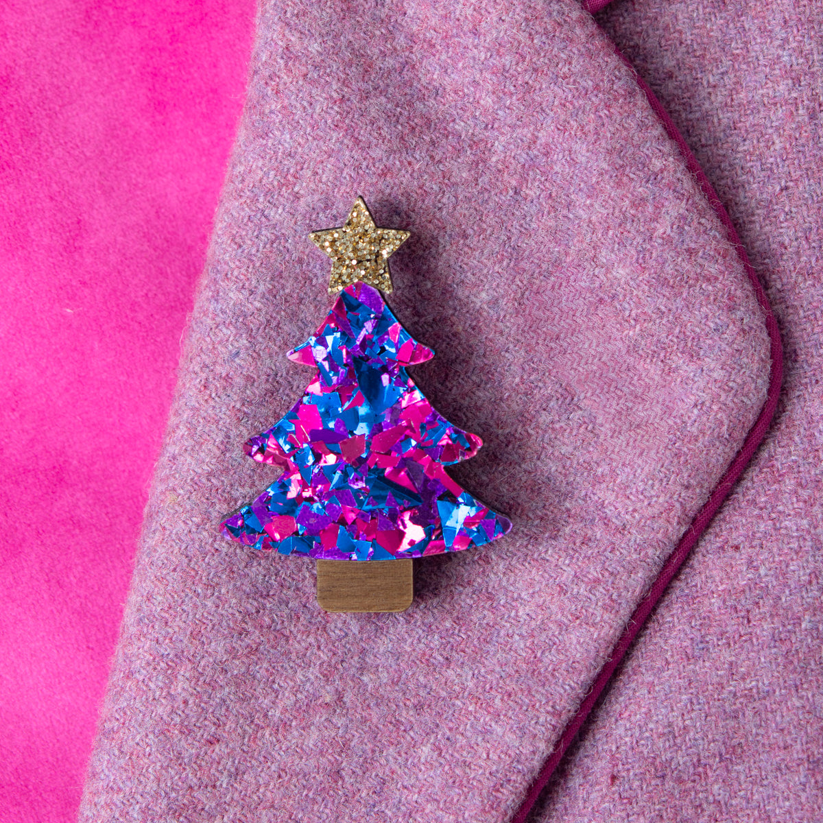 Colour Pop Confetti Christmas Tree Brooch - Purple